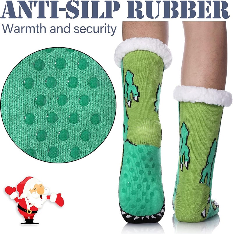 LINEMIN Mens Warm Slipper Socks Soft Cozy Fuzzy Fleece-Lined Winter Non Slip Indoor Christmas Socks - Image 3